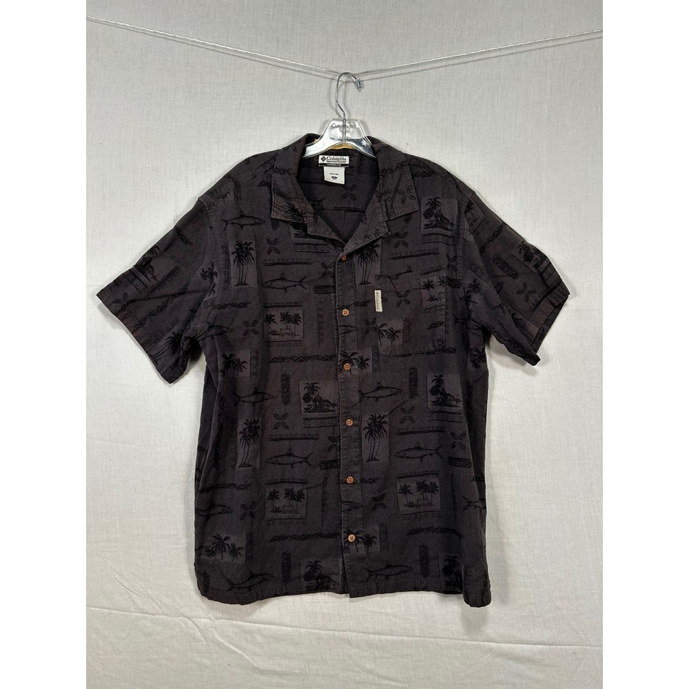 Columbia Sportswear River Lodge Mens XL Brown Tropical Marlin Camp Shirt FM7212